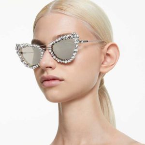 2 in 1 clip-on sunglasses Statement, Cat-eye shape, SK7011, White