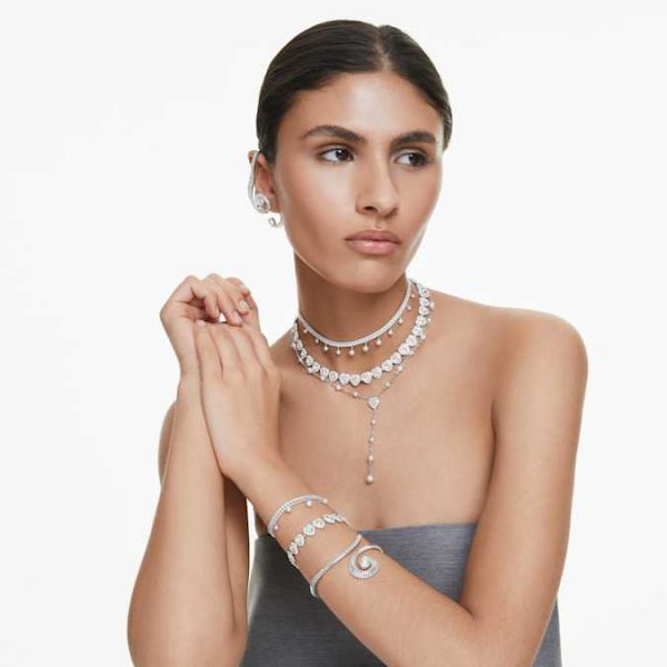 Ariana Grande x Swarovski bangle Crystal pearl, Baguette cut, White, Rhodium plated - Image 7