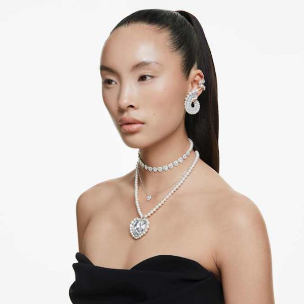 Ariana Grande x Swarovski choker Mixed cuts, Crystal pearl, Heart, White, Rhodium plated - Image 7