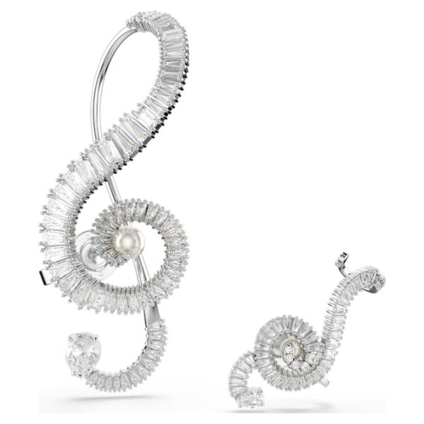 Ariana Grande x Swarovski clip earrings Asymmetrical design, Crystal pearl, Baguette cut, White, Rhodium plated - Image 2