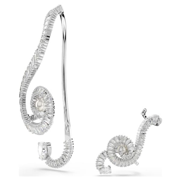 Ariana Grande x Swarovski clip earrings Asymmetrical design, Crystal pearl, Baguette cut, White, Rhodium plated - Image 3