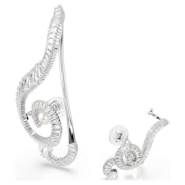Ariana Grande x Swarovski clip earrings Asymmetrical design, Crystal pearl, Baguette cut, White, Rhodium plated - Image 4