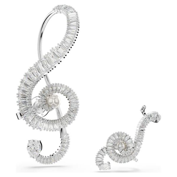 Ariana Grande x Swarovski clip earrings Asymmetrical design, Crystal pearl, Baguette cut, White, Rhodium plated - Image 8