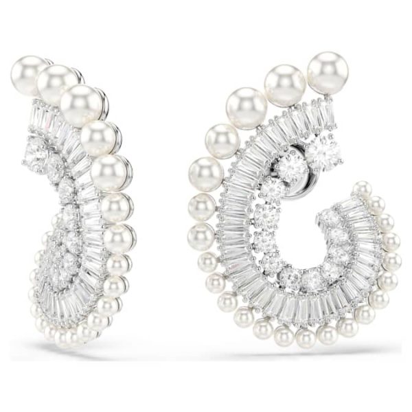 Ariana Grande x Swarovski drop earrings Crystal Pearl, Mixed cuts, White, Rhodium plated - Image 3