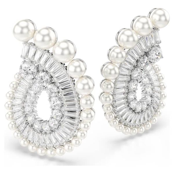 Ariana Grande x Swarovski drop earrings Crystal Pearl, Mixed cuts, White, Rhodium plated - Image 4