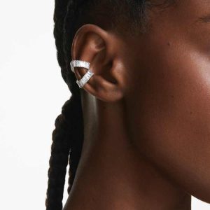 Ariana Grande x Swarovski ear cuffs Baguette cut, White, Rhodium plated
