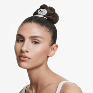 Ariana Grande x Swarovski hair clip Baguette cut, White, Rhodium plated