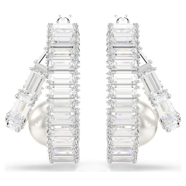 Ariana Grande x Swarovski hoop earrings Crystal pearl, Baguette cut, White, Rhodium plated - Image 3