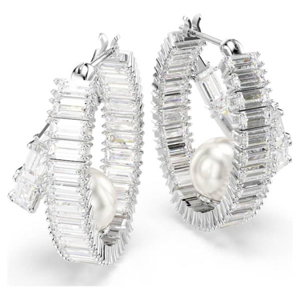 Ariana Grande x Swarovski hoop earrings Crystal pearl, Baguette cut, White, Rhodium plated - Image 4