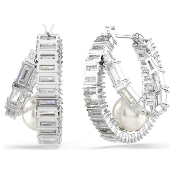 Ariana Grande x Swarovski hoop earrings Crystal pearl, Baguette cut, White, Rhodium plated - Image 5