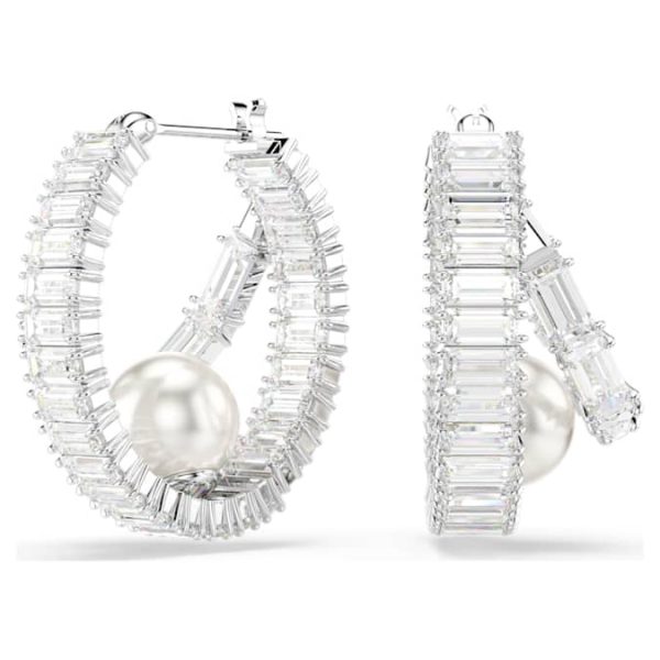 Ariana Grande x Swarovski hoop earrings Crystal pearl, Baguette cut, White, Rhodium plated - Image 7