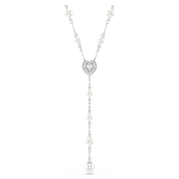 Ariana Grande x Swarovski Y necklace Mixed cuts, Crystal pearl, Heart, White, Rhodium plated - Image 2