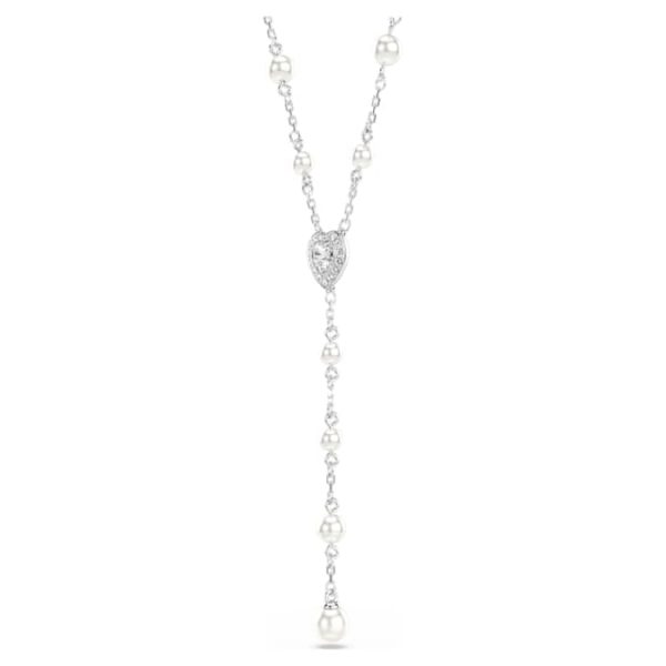 Ariana Grande x Swarovski Y necklace Mixed cuts, Crystal pearl, Heart, White, Rhodium plated - Image 4