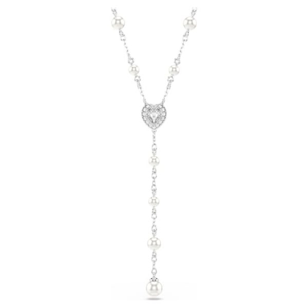 Ariana Grande x Swarovski Y necklace Mixed cuts, Crystal pearl, Heart, White, Rhodium plated - Image 9