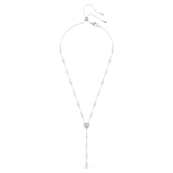 Ariana Grande x Swarovski Y necklace Mixed cuts, Crystal pearl, Heart, White, Rhodium plated - Image 3
