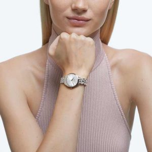 Attract watch Swiss Made, Pavé, Crystal bracelet, Gold tone, Champagne gold-tone finish
