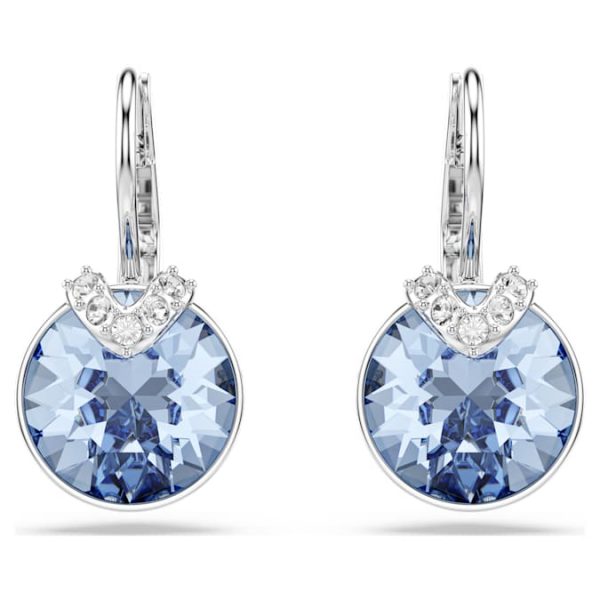 Bella V drop earrings Round cut, Blue, Rhodium plated - Image 2