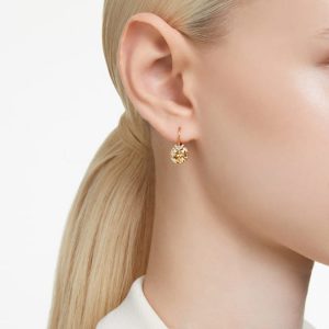Bella V drop earrings Round cut, Gold tone, Gold-tone plated