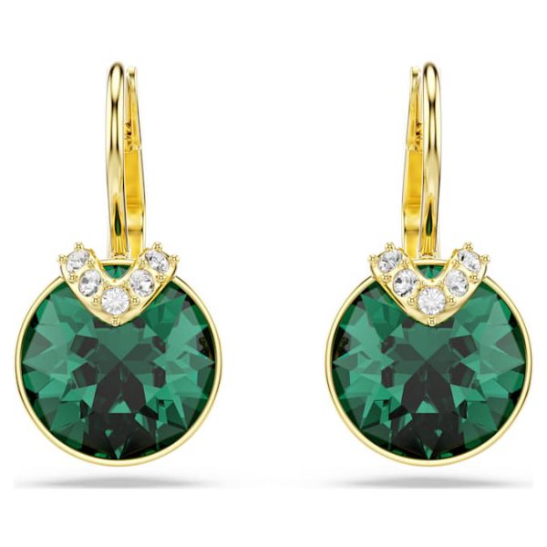 Bella V drop earrings Round cut, Green, Gold-tone plated - Image 2