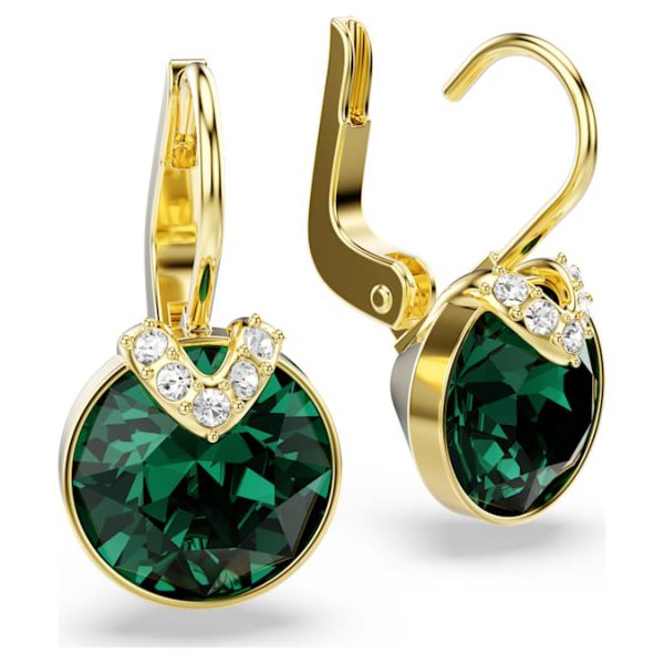 Bella V drop earrings Round cut, Green, Gold-tone plated - Image 3