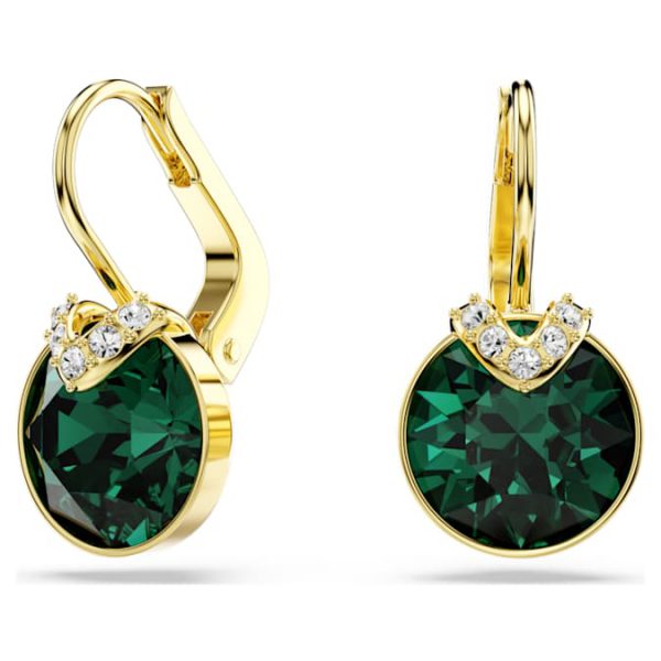 Bella V drop earrings Round cut, Green, Gold-tone plated - Image 5