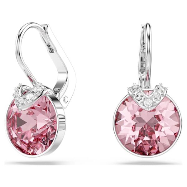 Bella V drop earrings Round cut, Pink, Rhodium plated - Image 2