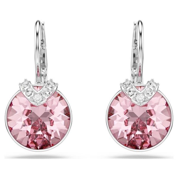 Bella V drop earrings Round cut, Pink, Rhodium plated - Image 3