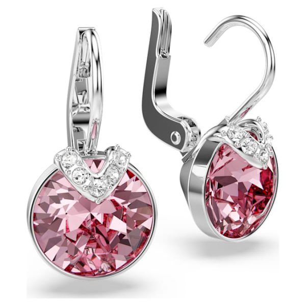 Bella V drop earrings Round cut, Pink, Rhodium plated - Image 4