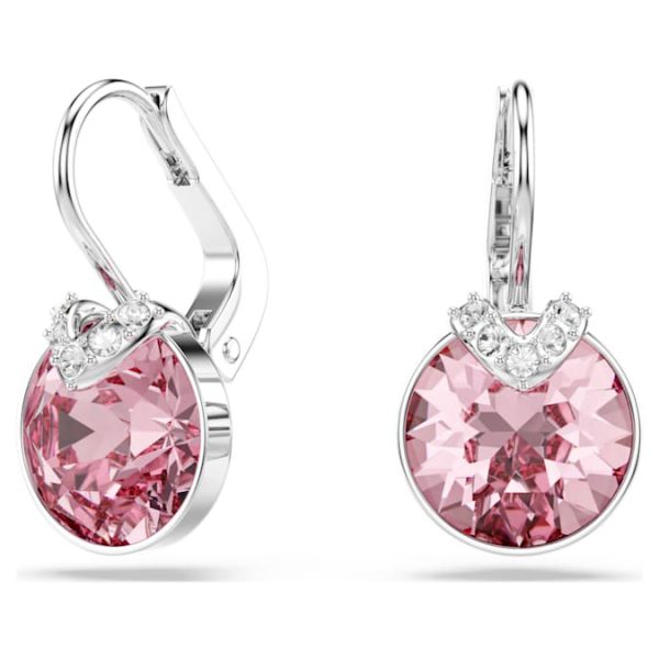 Bella V drop earrings Round cut, Pink, Rhodium plated - Image 6