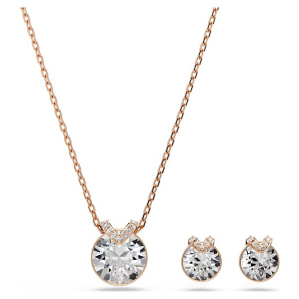 Bella V set Round cut, White, Rose gold-tone plated - Image 2