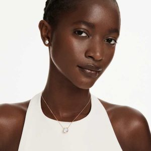 Bella V set Round cut, White, Rose gold-tone plated
