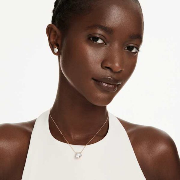 Bella V set Round cut, White, Rose gold-tone plated