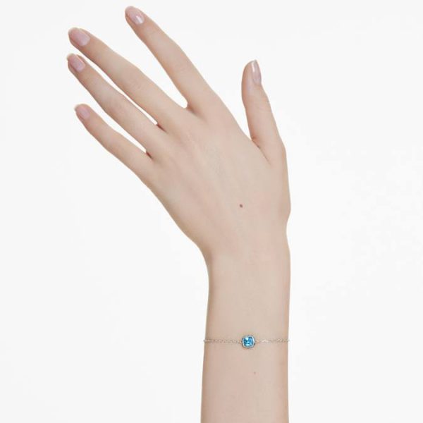 Birthstone bracelet Square cut, December, Blue, Rhodium plated