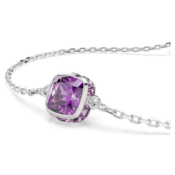 Birthstone bracelet Square cut, February, Purple, Rhodium plated - Image 4