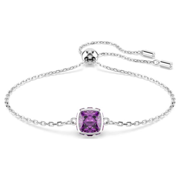 Birthstone bracelet Square cut, February, Purple, Rhodium plated - Image 6