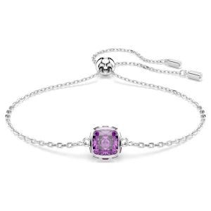 Birthstone bracelet Square cut, February, Purple, Rhodium plated