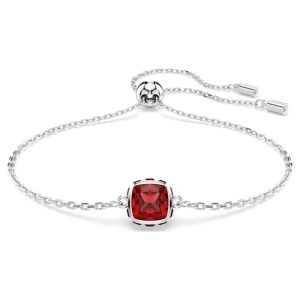 Birthstone bracelet Square cut, January, Red, Rhodium plated