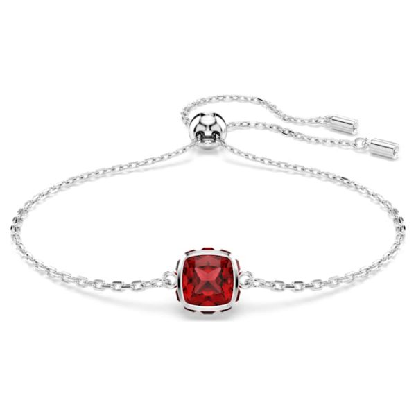 Birthstone bracelet Square cut, January, Red, Rhodium plated