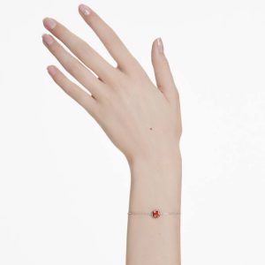 Birthstone bracelet Square cut, July, Red, Rhodium plated
