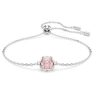 Birthstone bracelet Square cut, June, Pink, Rhodium plated