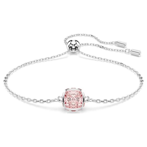 Birthstone bracelet Square cut, June, Pink, Rhodium plated
