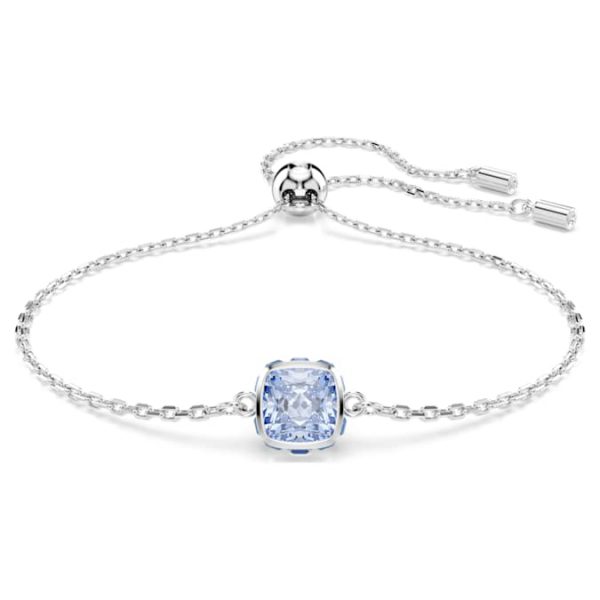 Birthstone bracelet Square cut, March, Blue, Rhodium plated