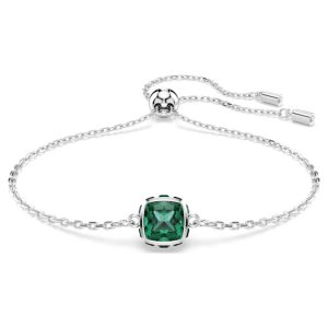 Birthstone bracelet Square cut, May, Green, Rhodium plated