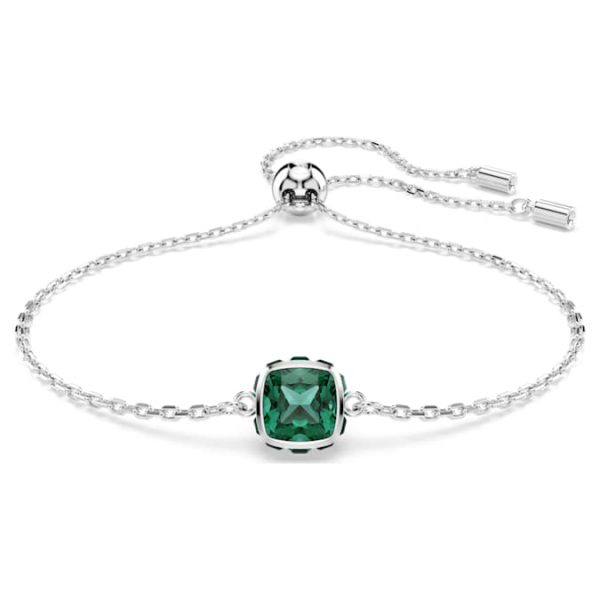 Birthstone bracelet Square cut, May, Green, Rhodium plated