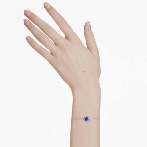 Birthstone bracelet Square cut, September, Blue, Rhodium plated