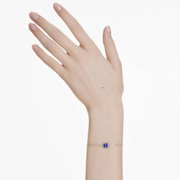 Birthstone bracelet Square cut, September, Blue, Rhodium plated