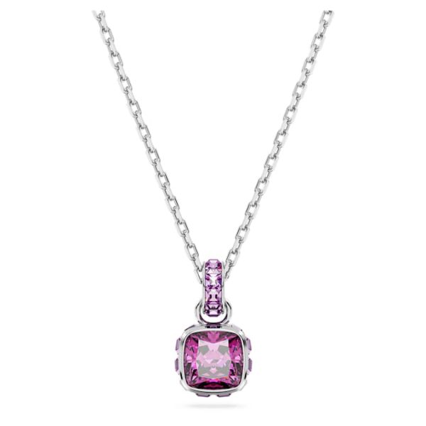Birthstone pendant Square cut, February, Purple, Rhodium plated - Image 2