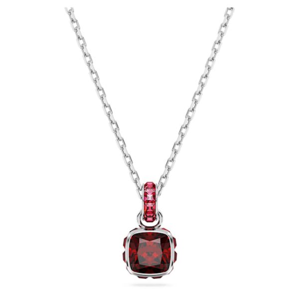 Birthstone pendant Square cut, January, Red, Rhodium plated - Image 2