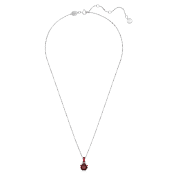 Birthstone pendant Square cut, January, Red, Rhodium plated - Image 3