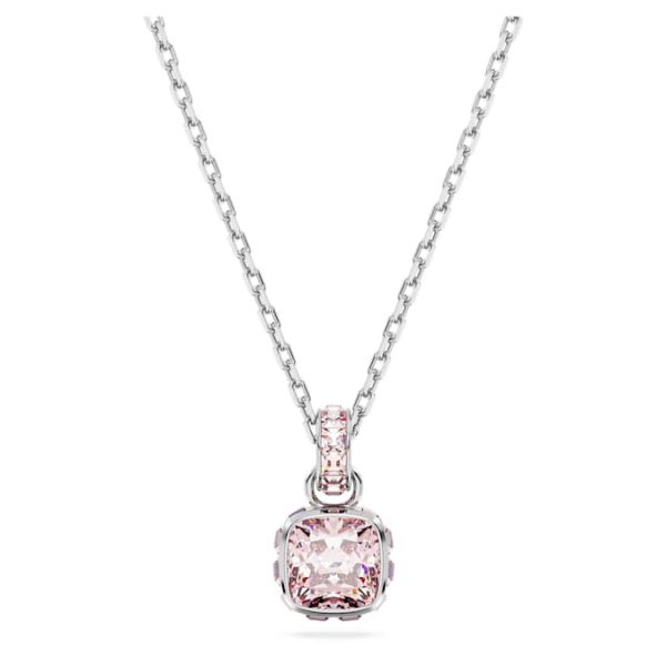 Birthstone pendant Square cut, June, Pink, Rhodium plated - Image 2